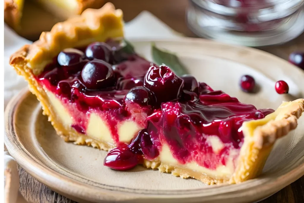 Silky custard with cranberry sauce swirl