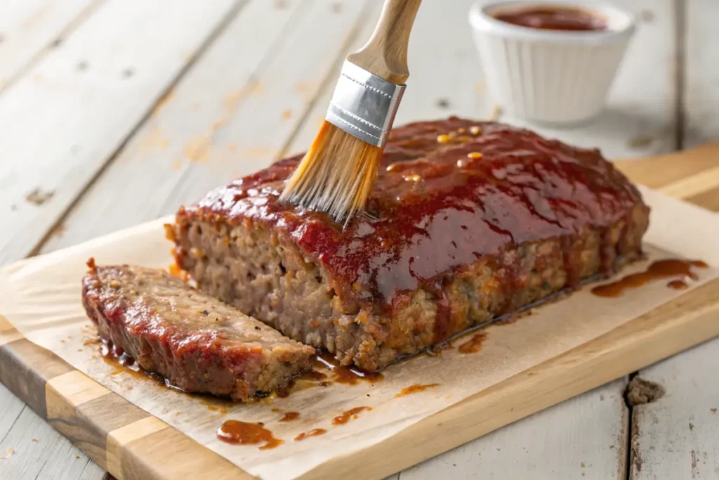 Brushing BBQ sauce on meatloaf before baking