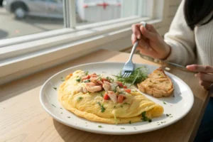 Crab omelette with fresh crab meat and herbs