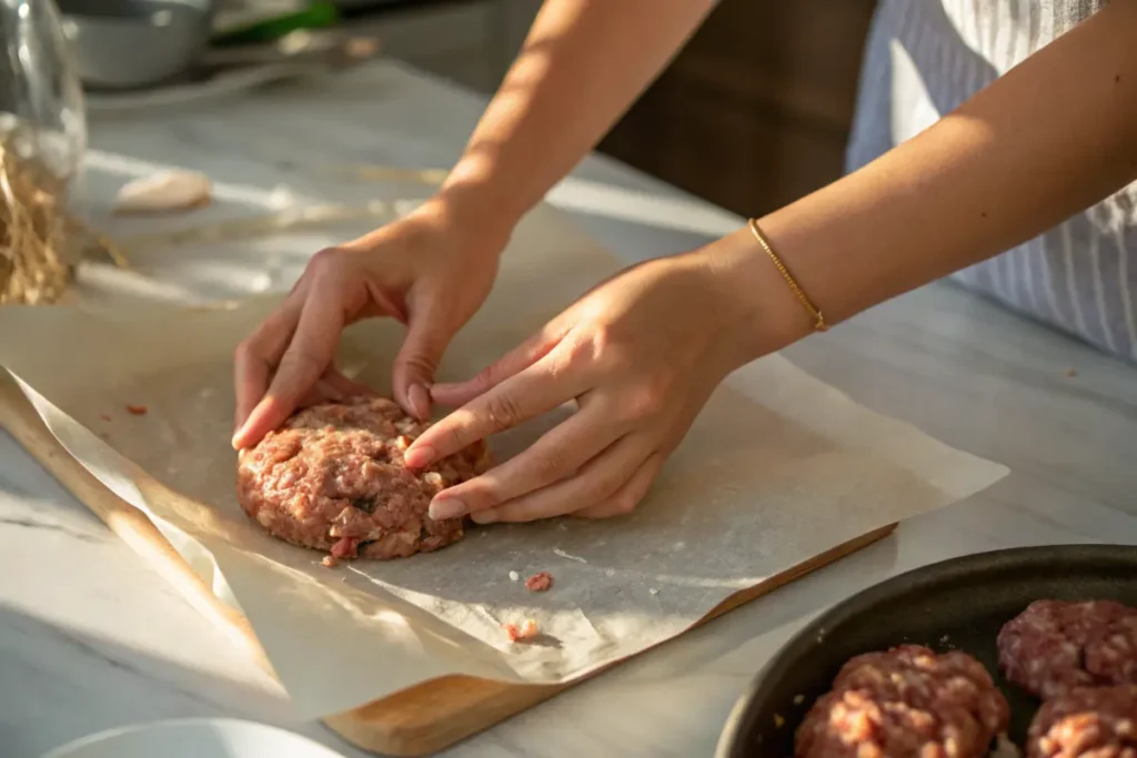 Shaping BBQ meatloaf mixture in hands
