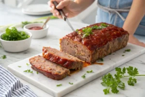 Homemade BBQ meatloaf with sticky glaze